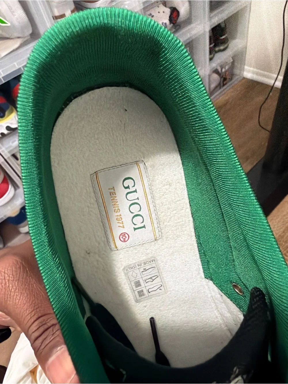 Gucci Black GG Canvas Low-Top Sneaker with Green and Red Web